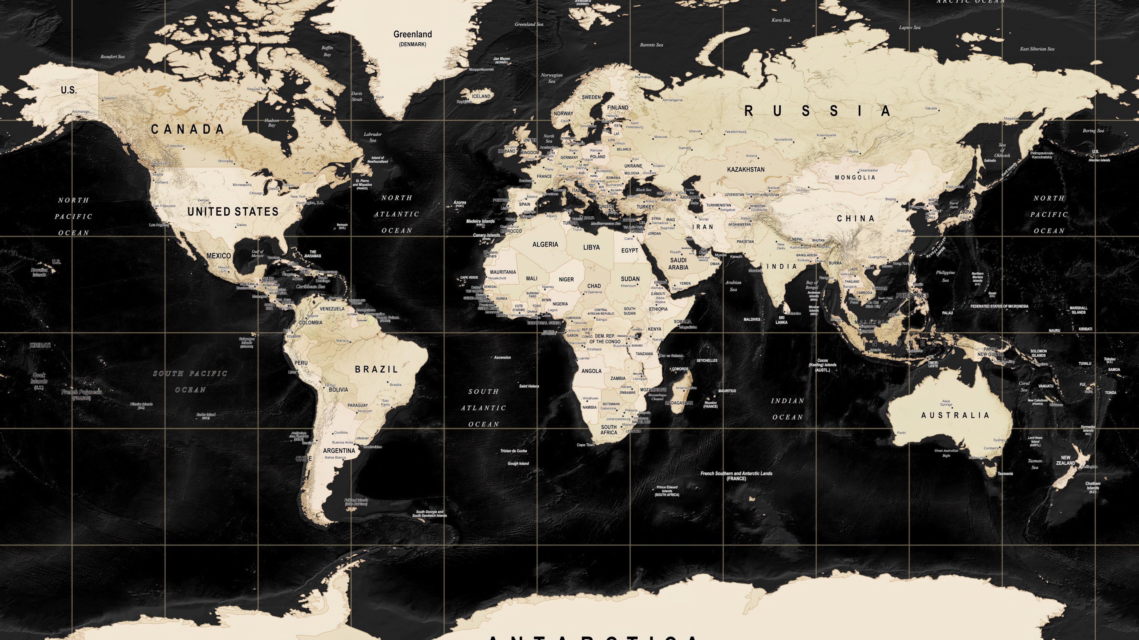 A stylized world map poster showing the continents and oceans of Earth.