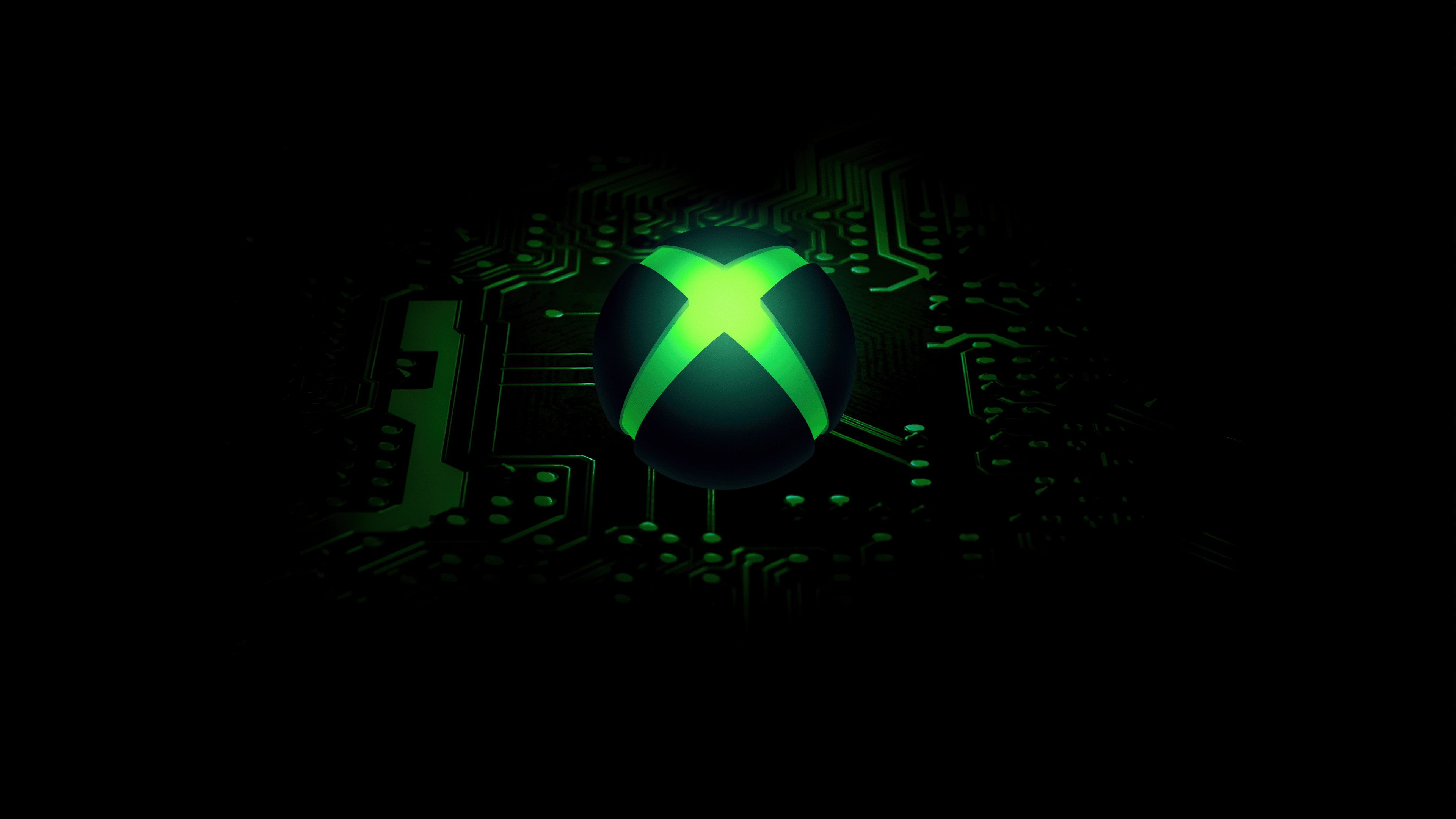 Glowing neon Xbox logo on a deep black AMOLED background with a dark aesthetic.