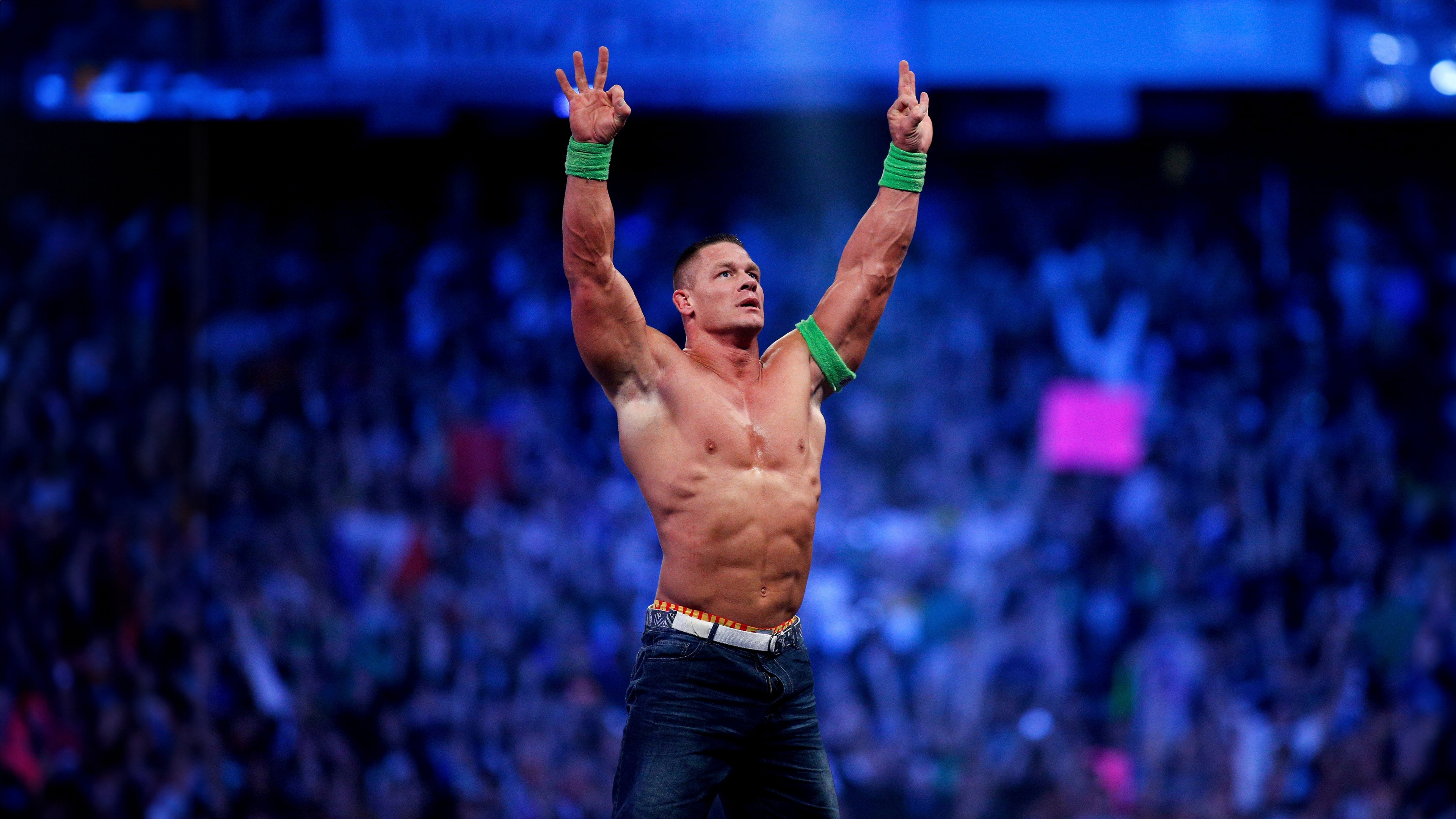 A detailed 5K portrait of professional wrestler John Cena from WWE.