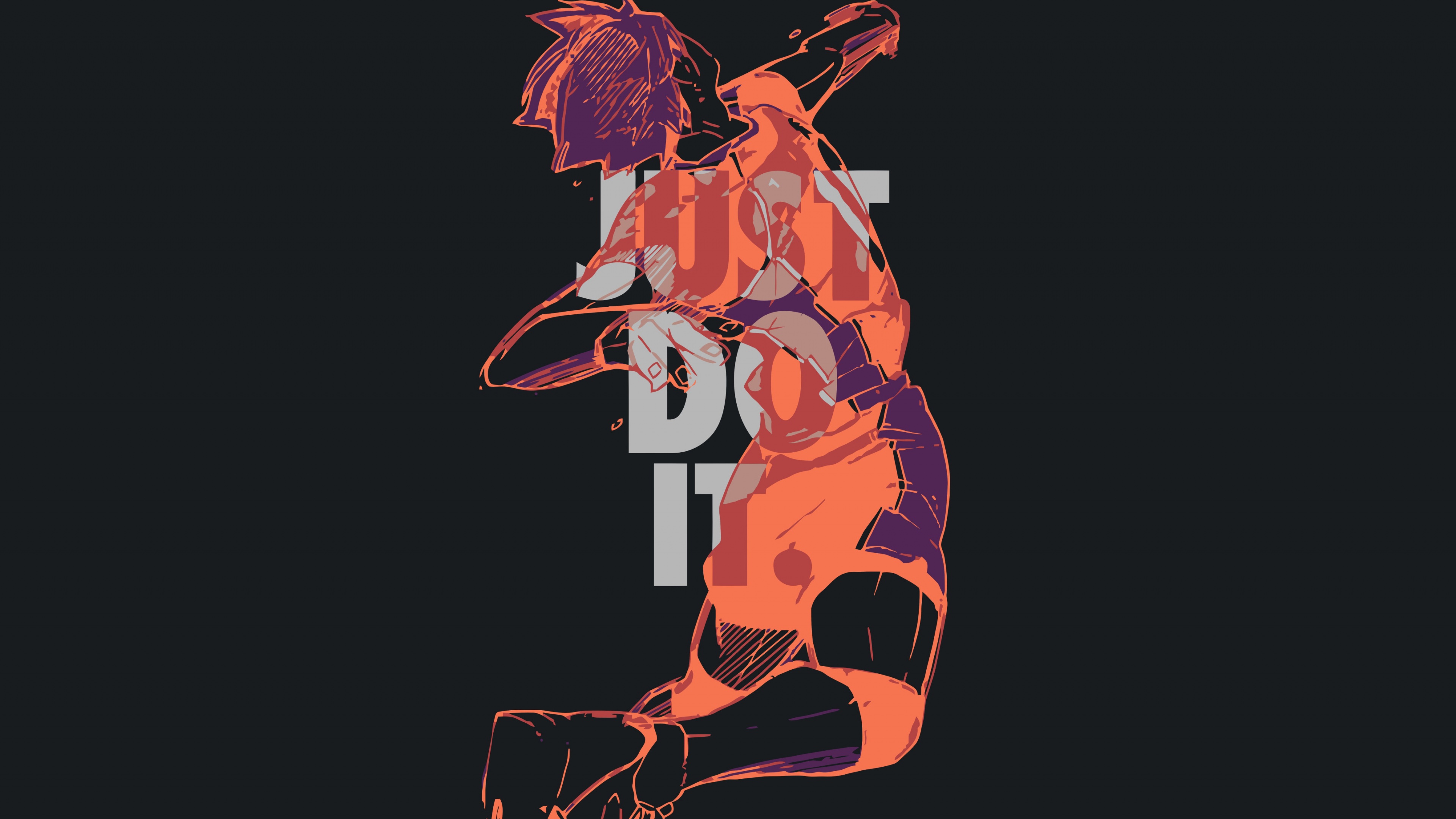 An intense action shot of Shoyo Hinata from Haikyuu!! playing volleyball against a dark, dramatic background with a Nike-inspired aesthetic.