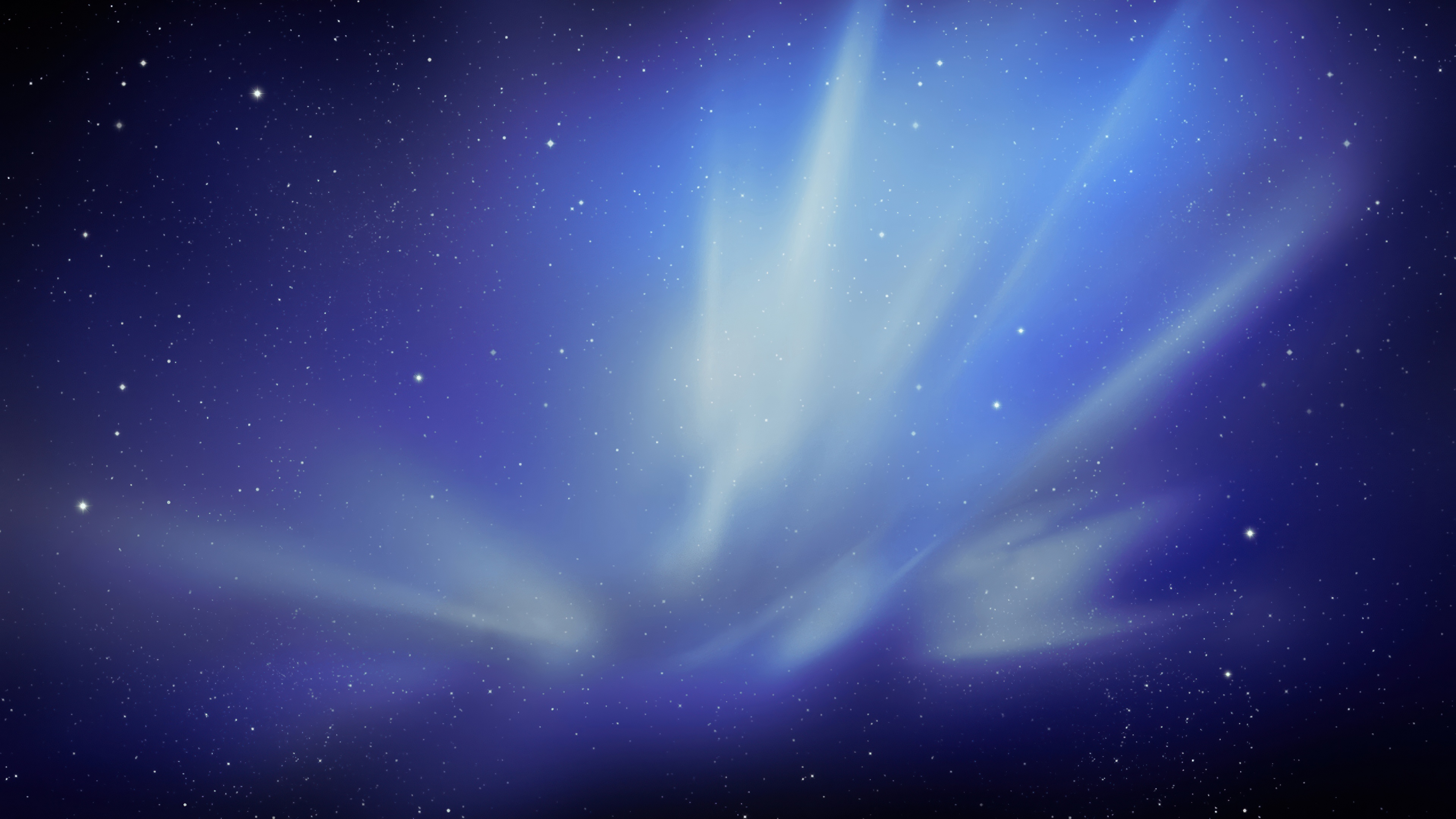 A high-resolution 5K wallpaper featuring a vibrant aurora borealis sky in the aesthetic style of Mac OS X Snow Leopard.