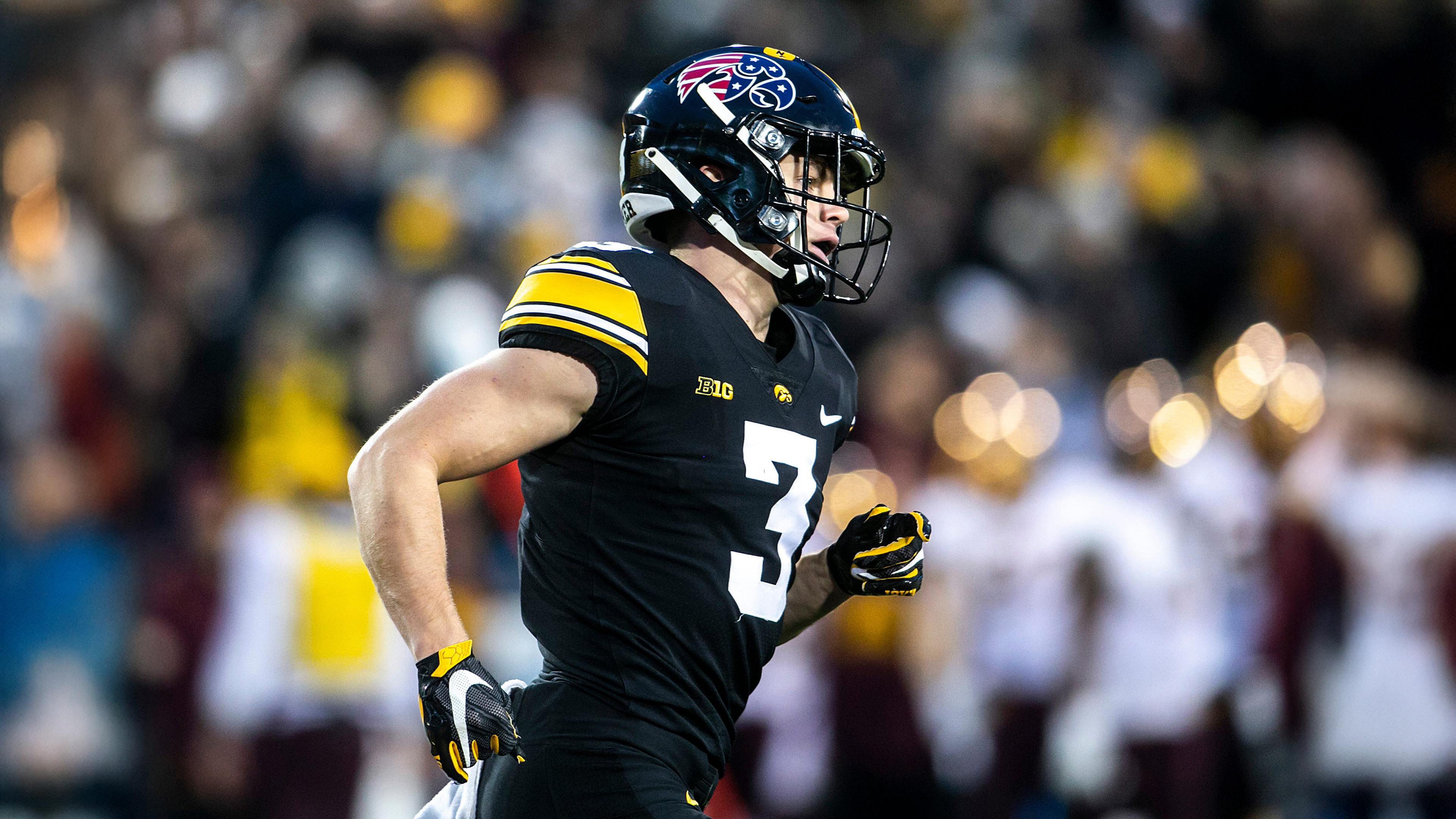 A portrait of American football player Cooper DeJean representing the Iowa Hawkeyes.