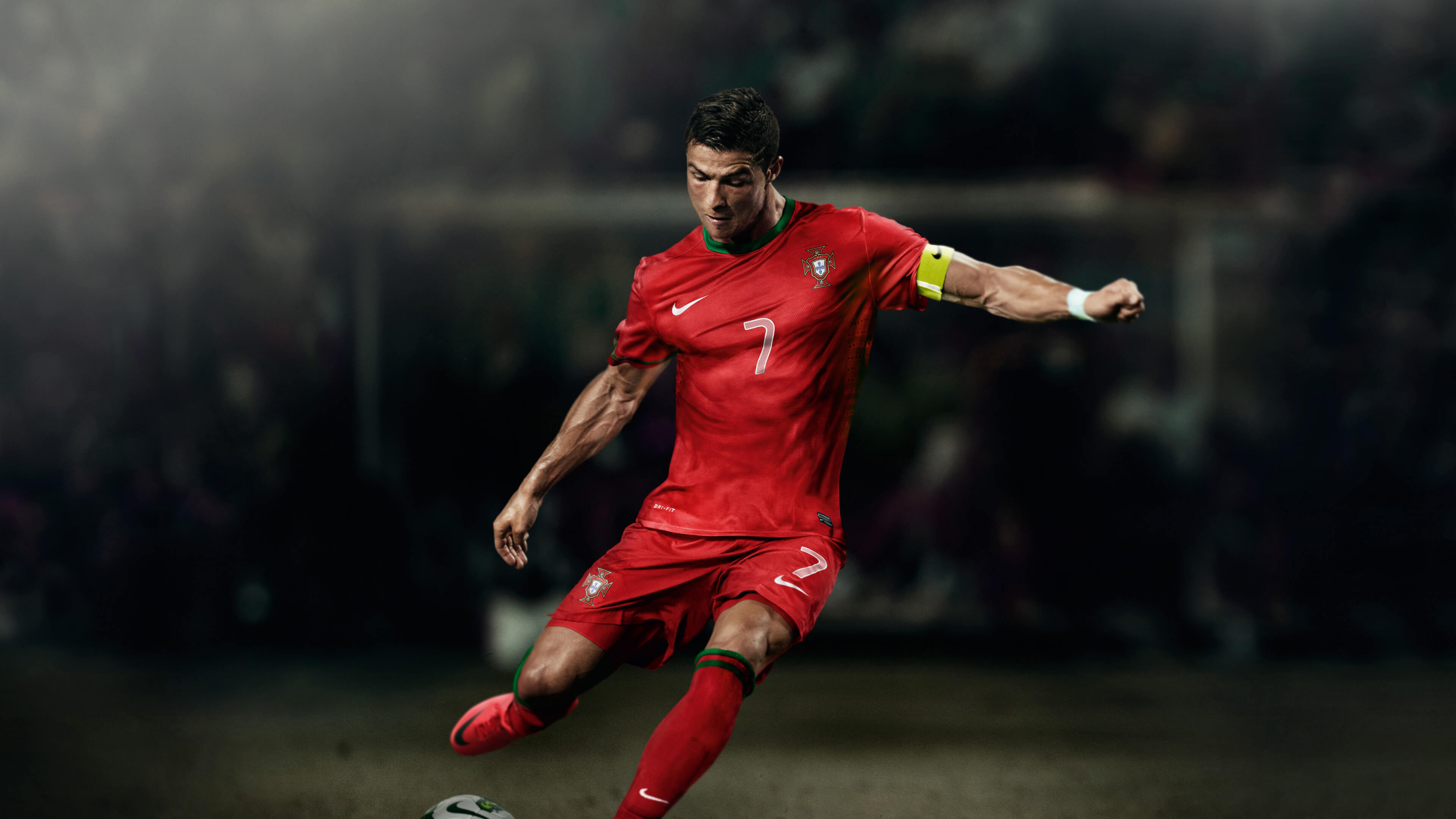 A portrait of the iconic Portuguese football player Cristiano Ronaldo.