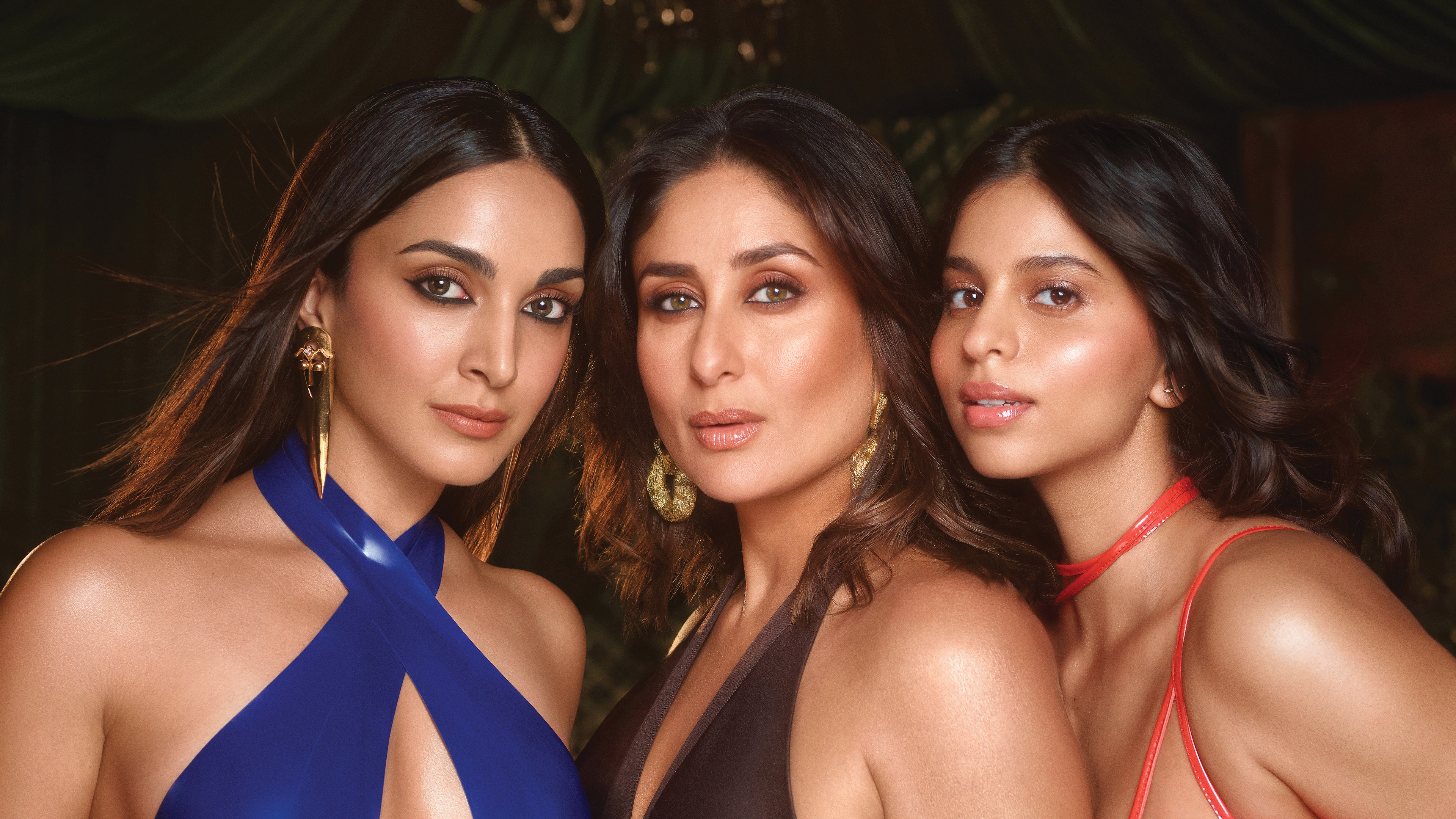 A high-definition, glamorous portrait featuring Indian actresses Kiara Advani and Suhana Khan.