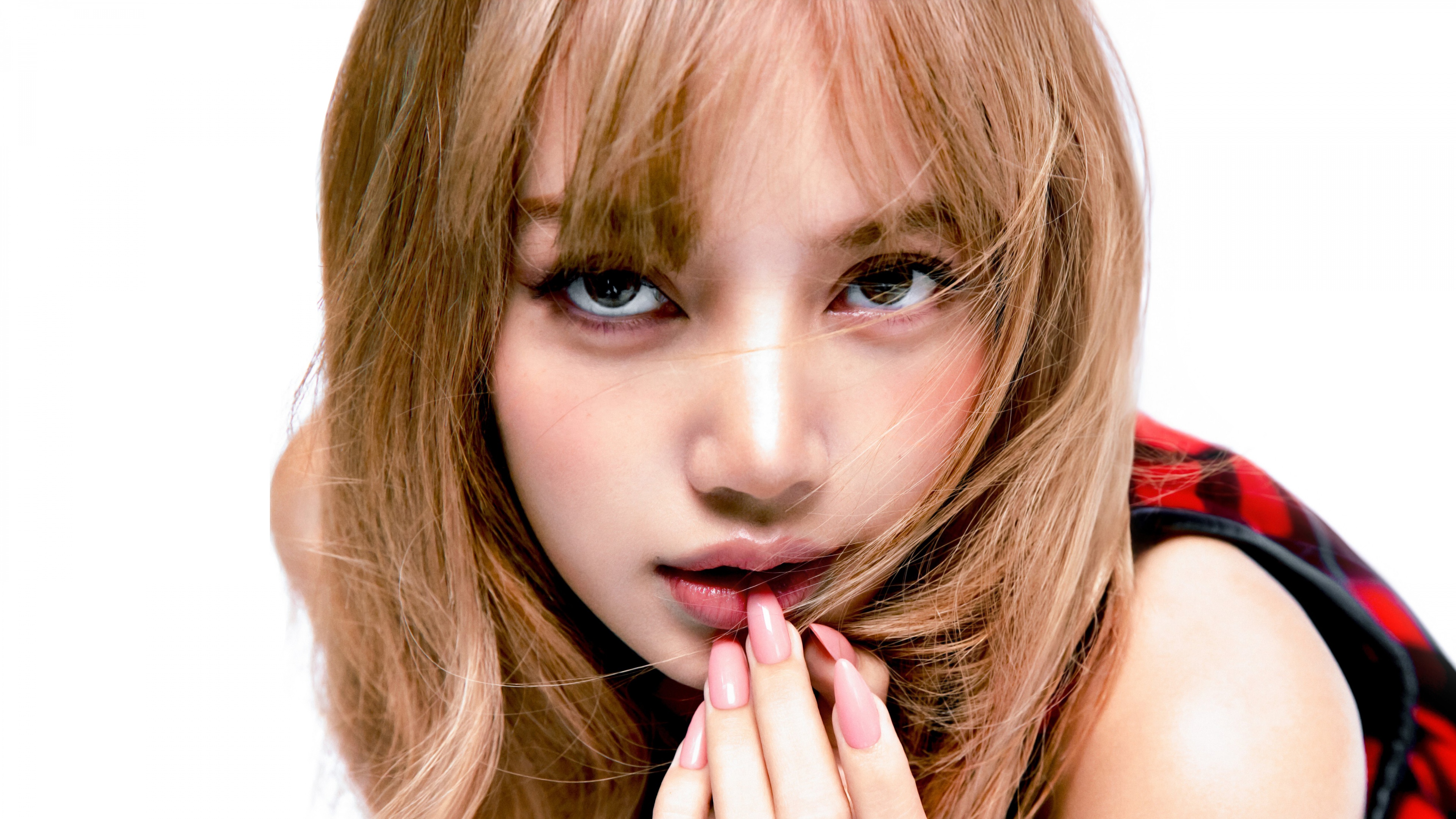 A stunning macro close-up focusing on the eyes of Lisa from BLACKPINK, featuring detailed iris textures and high-fashion editorial makeup.