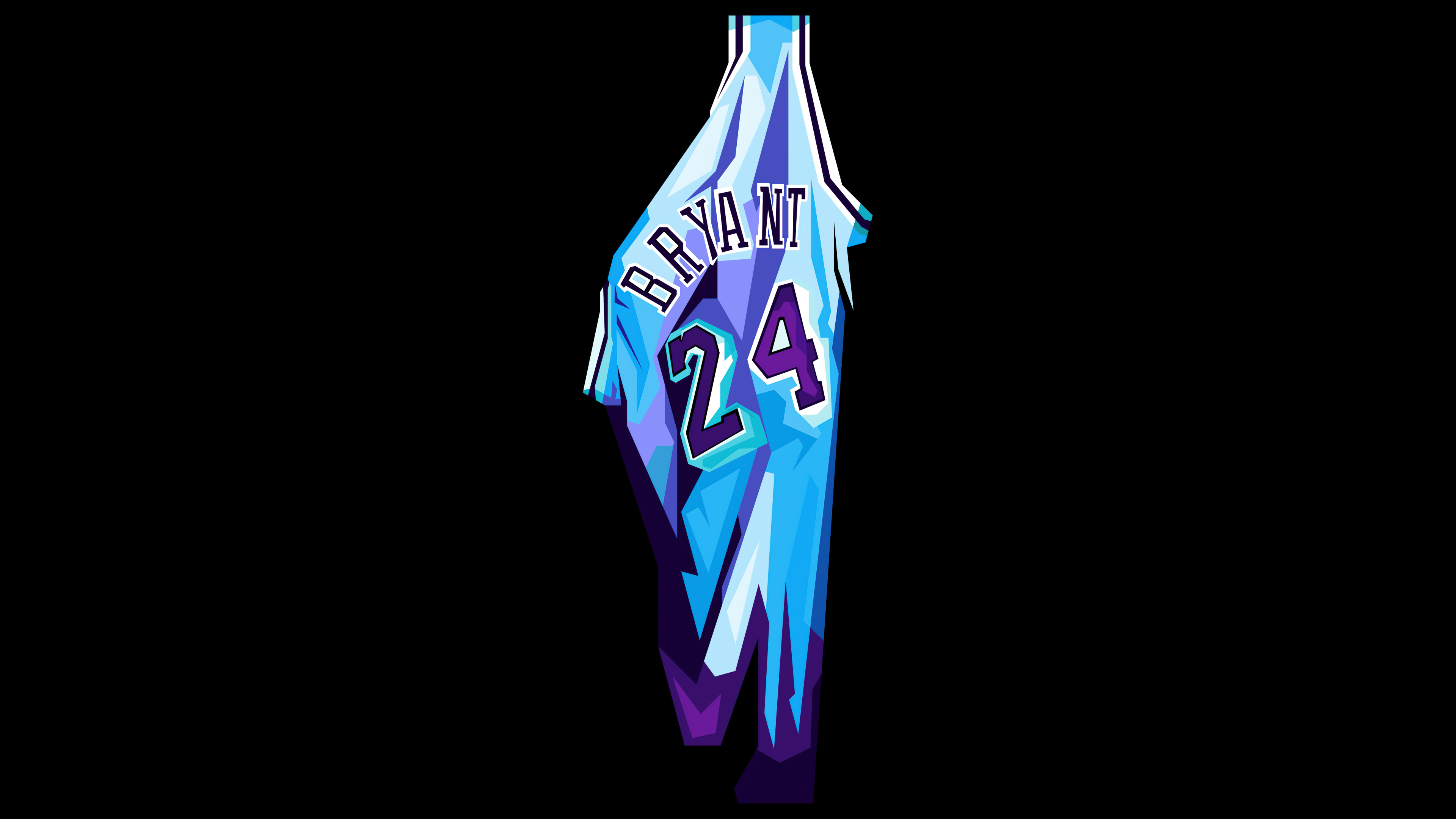 A high-definition, close-up portrait of Kobe Bryant in his basketball jersey against a solid black background.