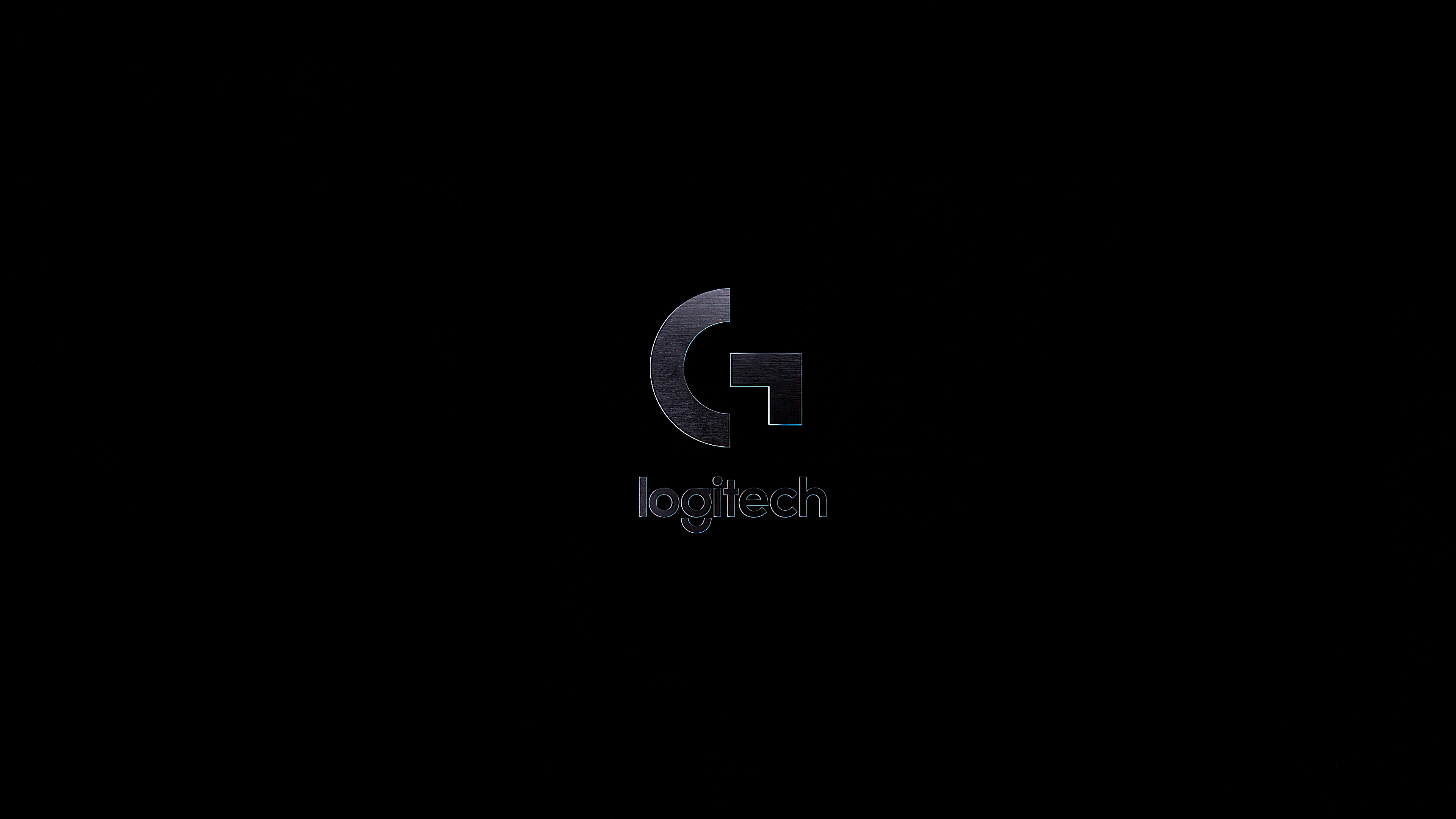A minimalist monochrome Logitech logo centered on a pure black background.