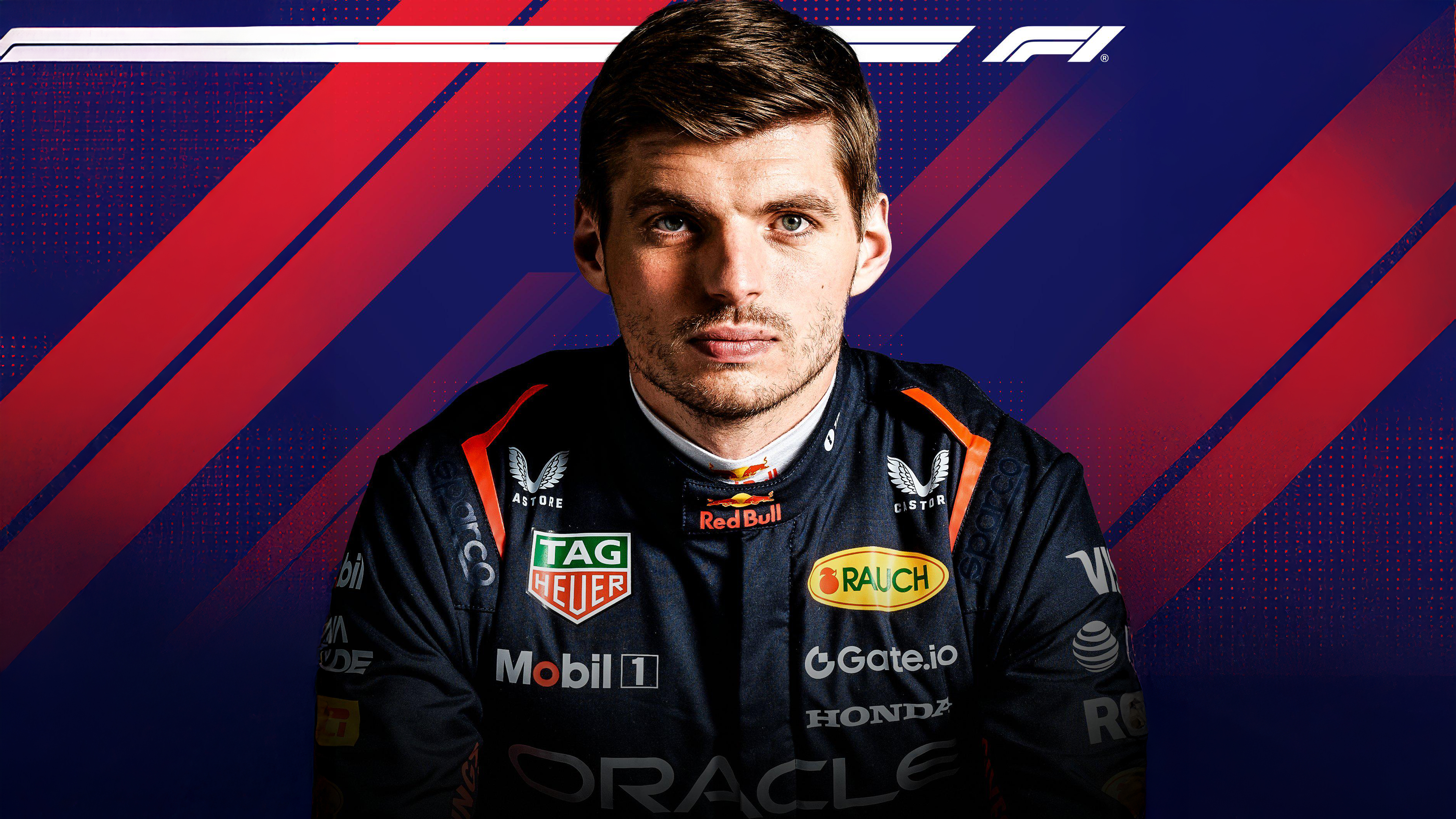 A professional portrait of Formula 1 racing driver Max Verstappen, World Champion.