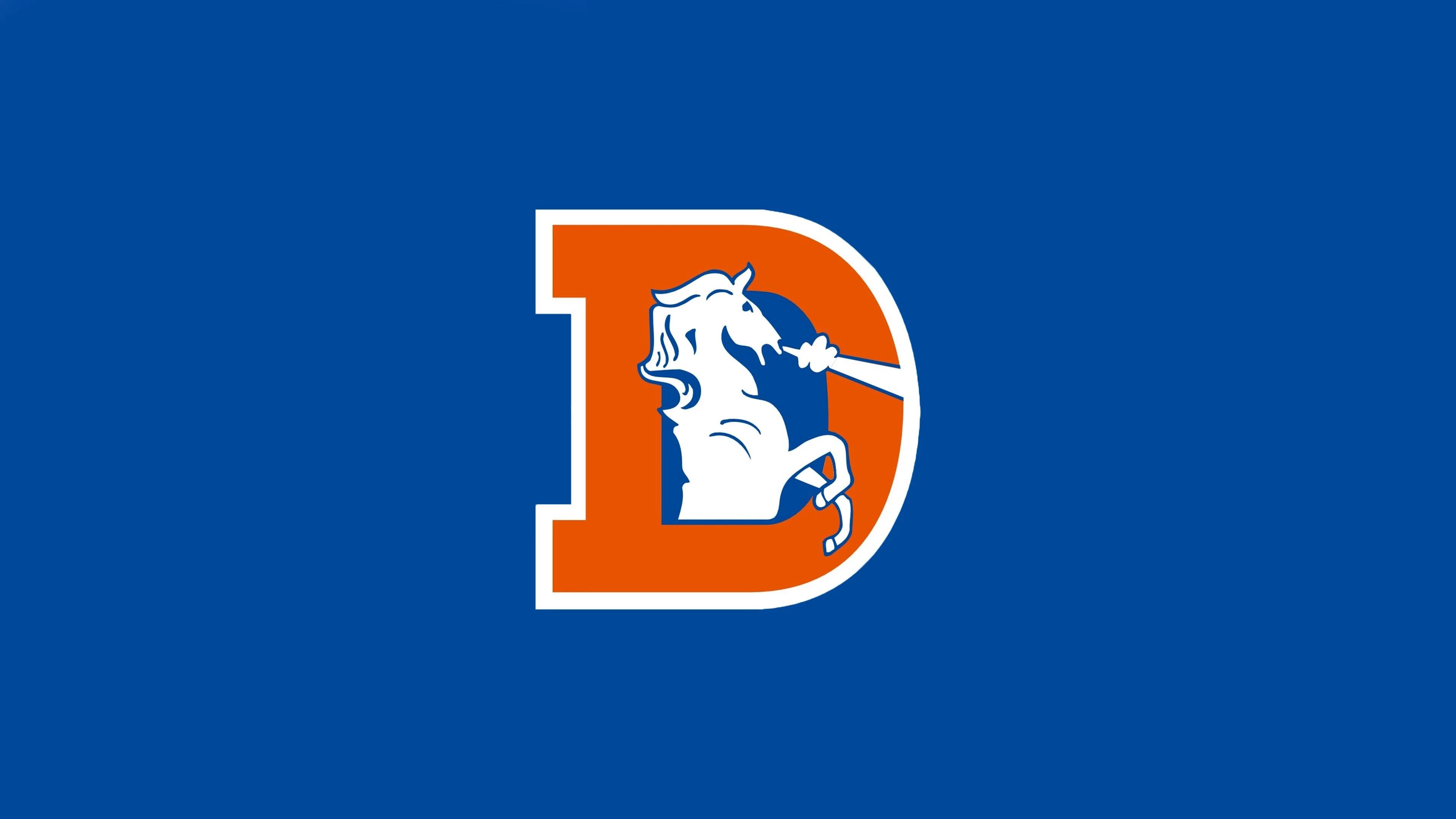 Minimalist graphic design of Miles the Denver Broncos mascot on a solid blue background.