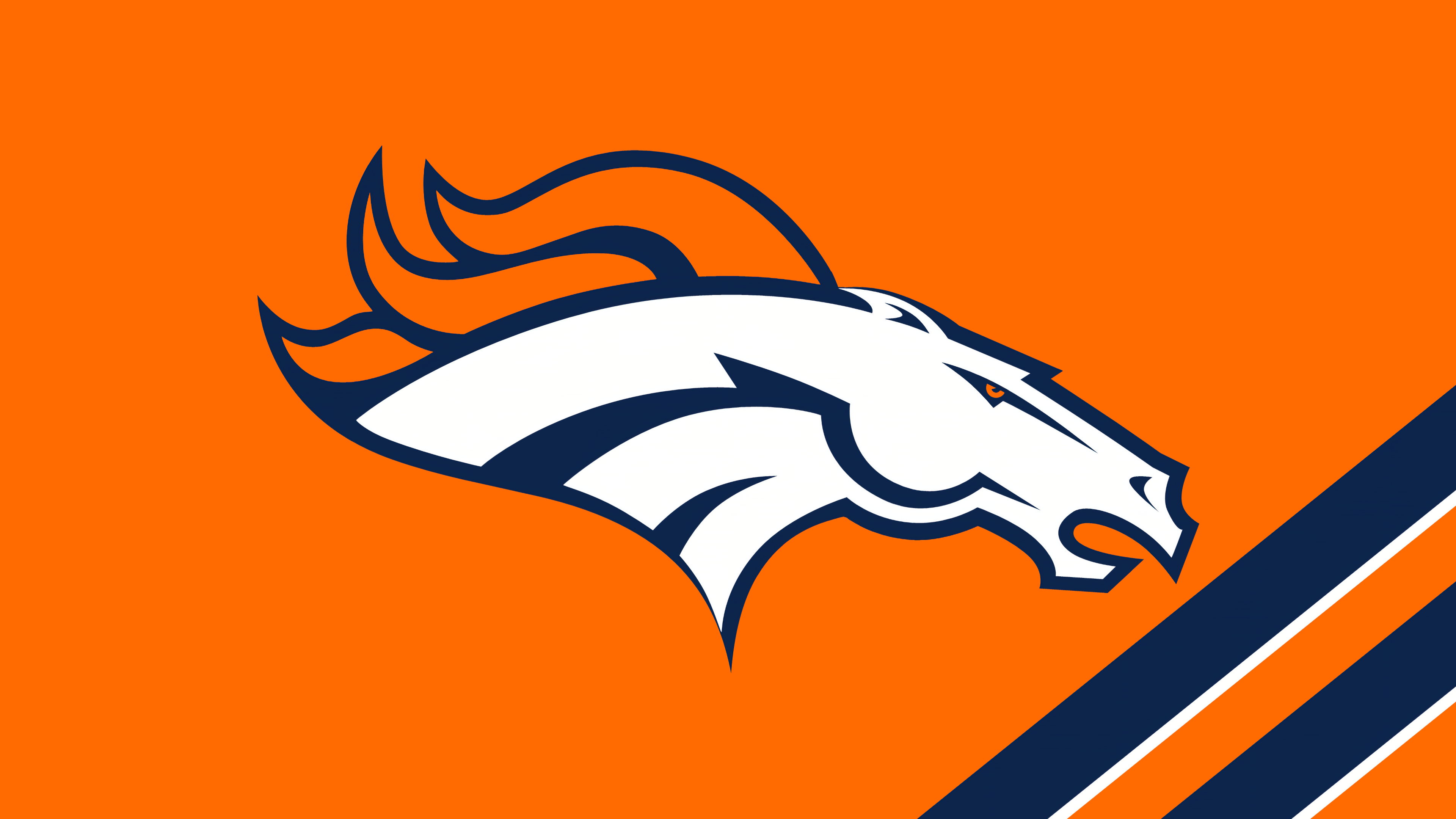 A minimalist logo of Miles the Mascot from the Denver Broncos on a solid orange background.