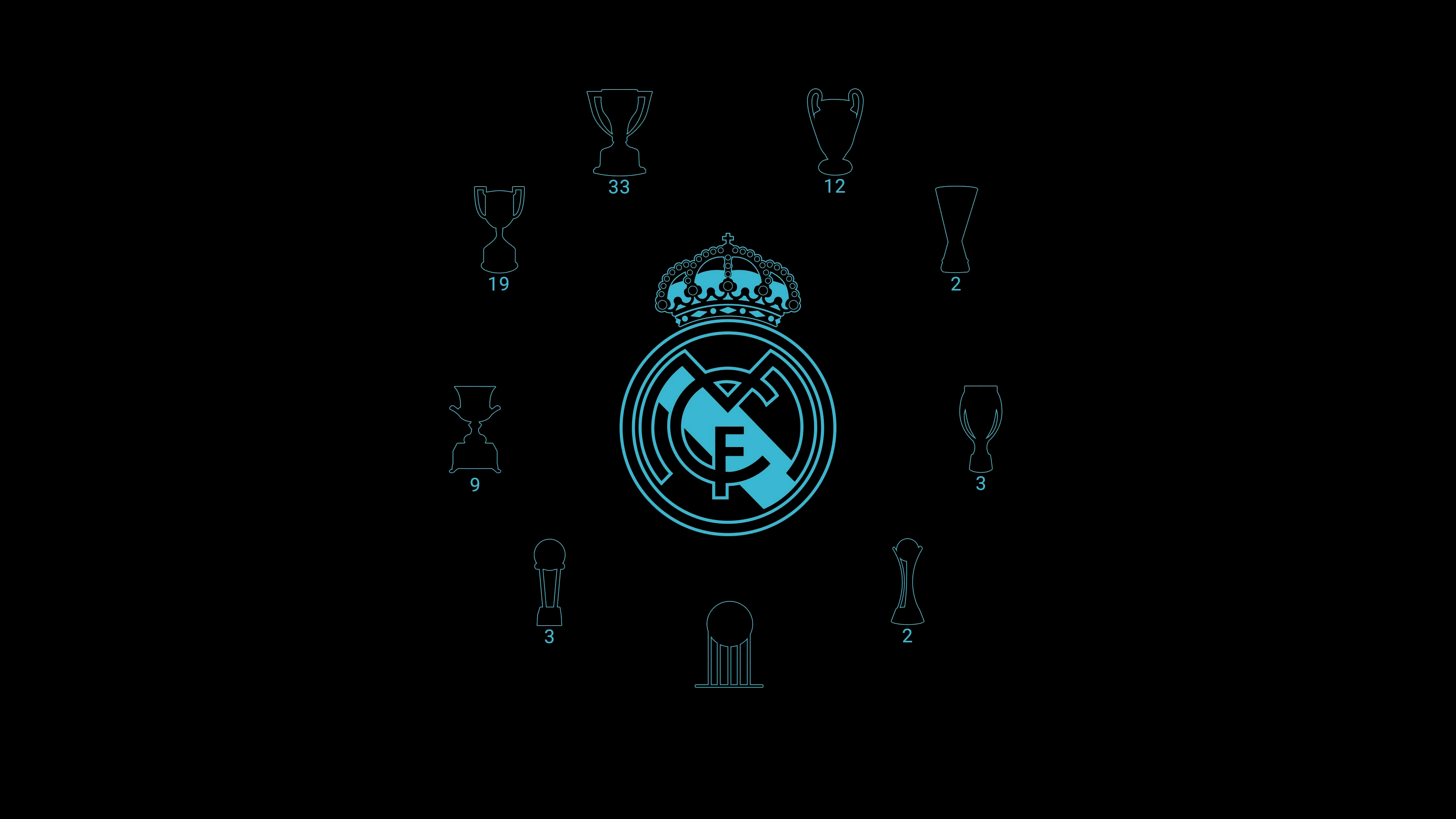 Minimalist Real Madrid CF football club logo on a black background.