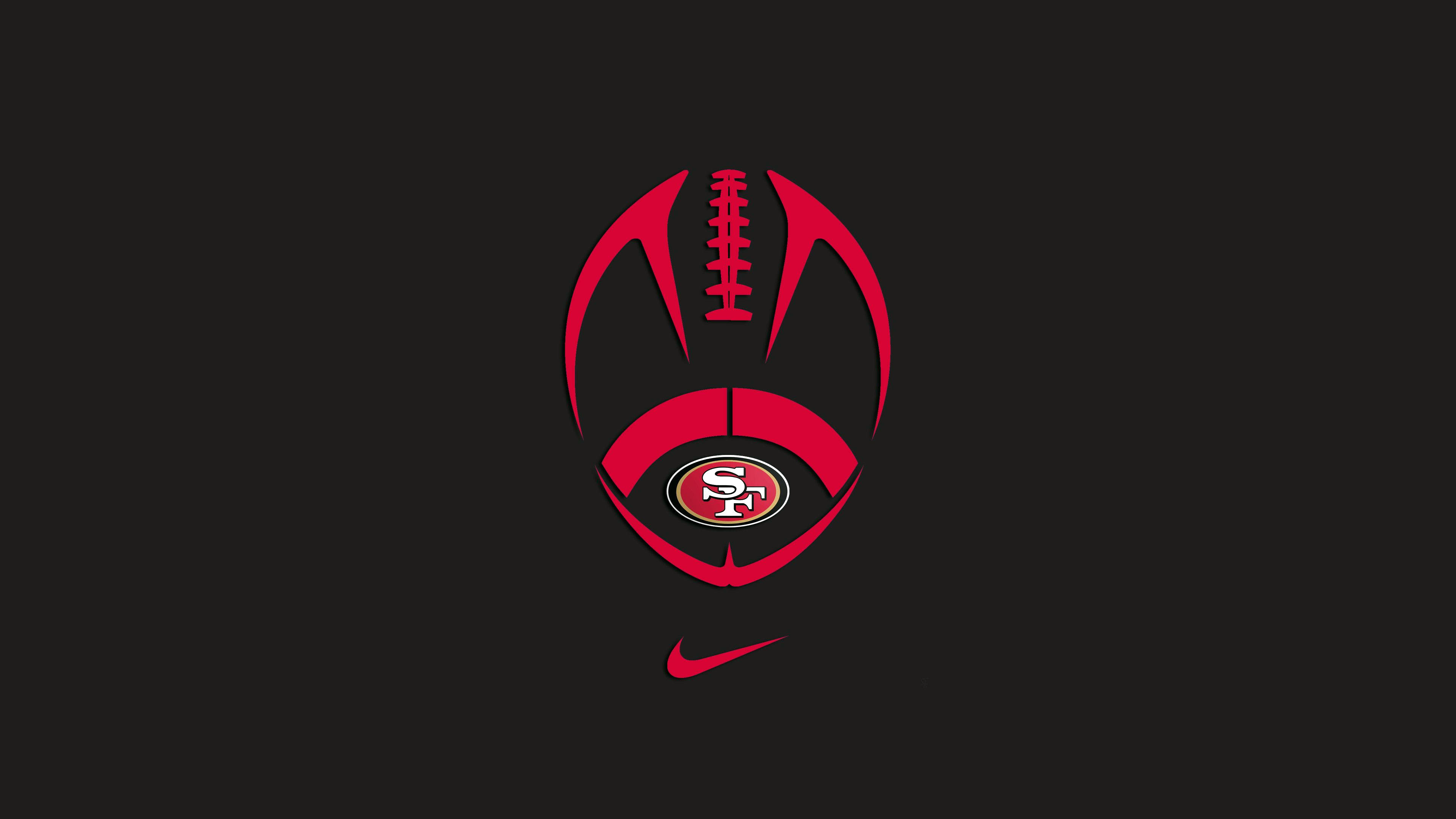 A minimalist San Francisco 49ers logo presented on a dark, high-contrast background.
