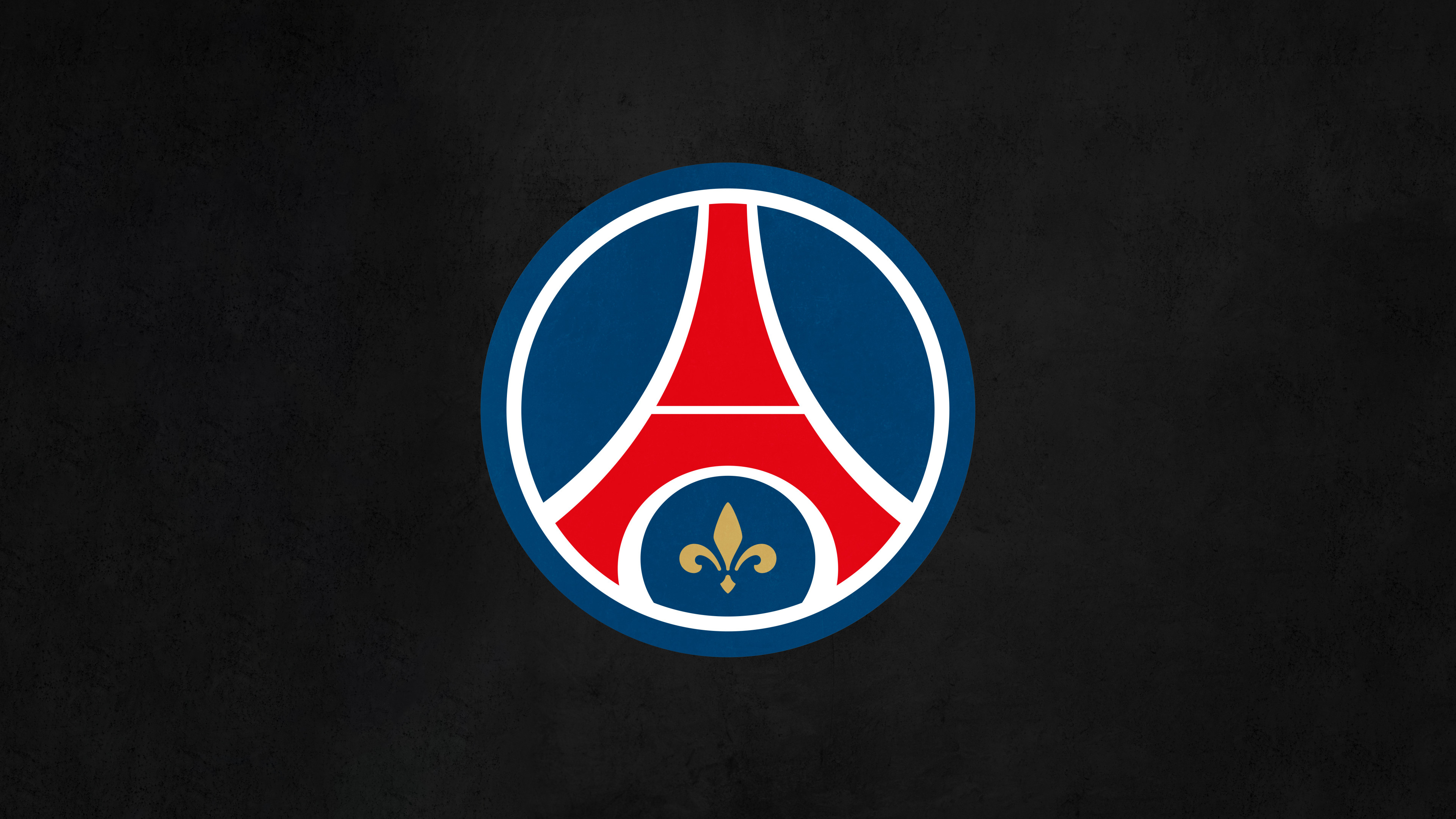 The Paris Saint-Germain (PSG) football club crest centered on a dark, dramatic background.