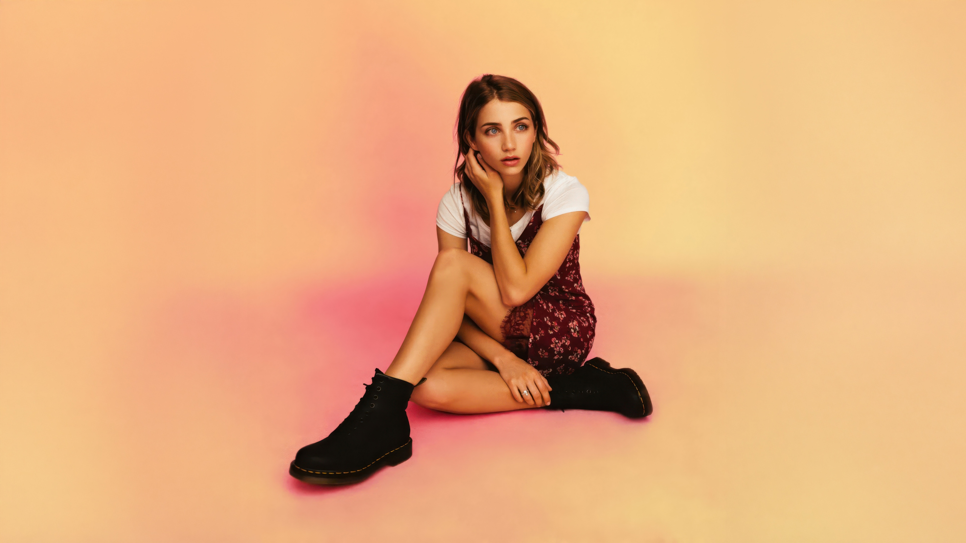 A detailed 5K portrait of American actress Emily Rudd.