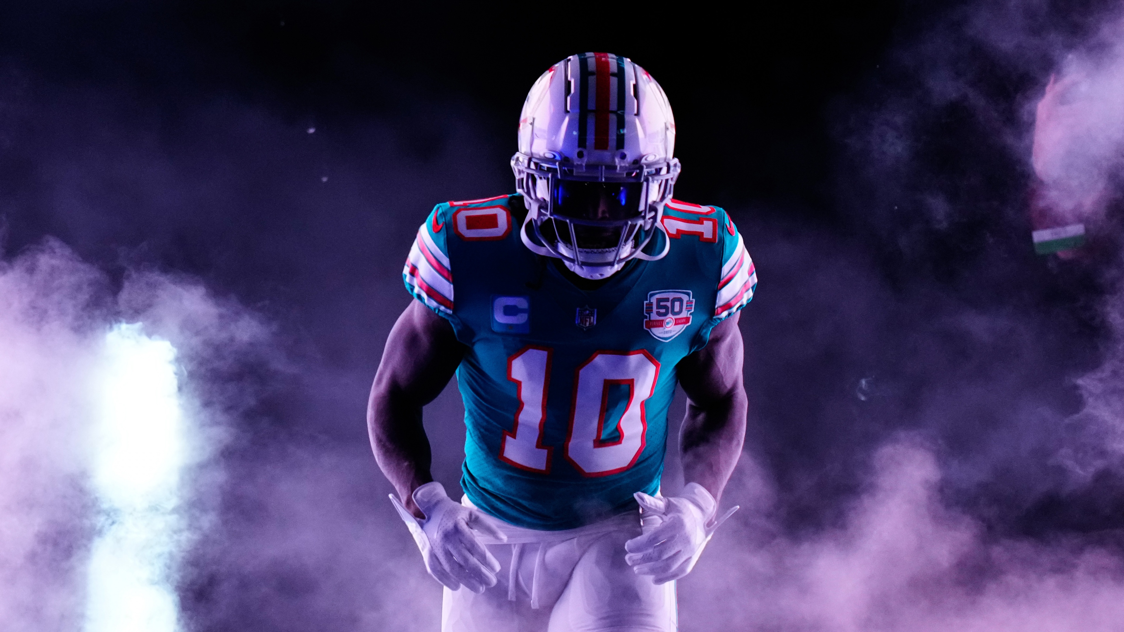 Tyreek Hill of the Miami Dolphins in his official NFL football gear.