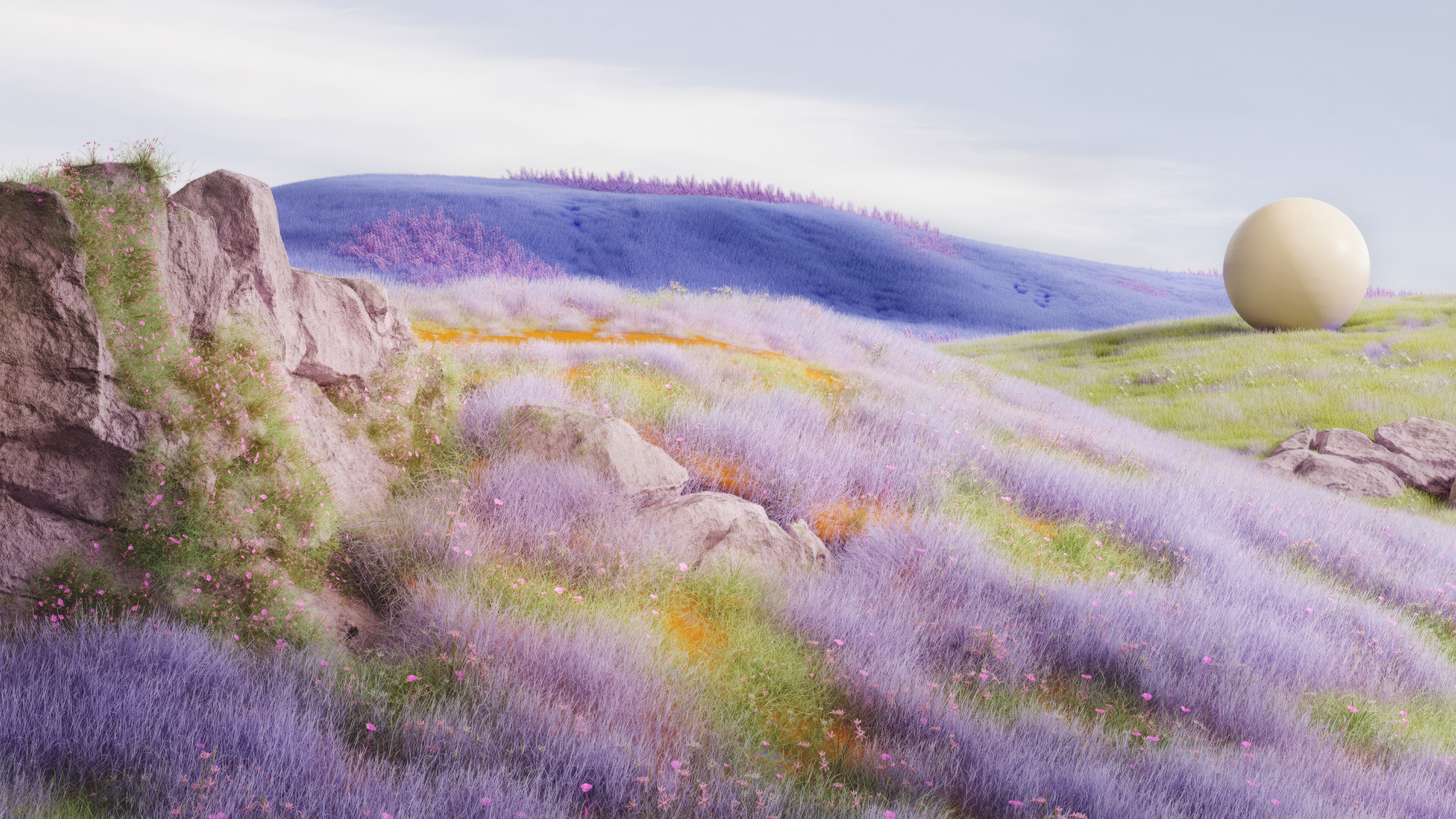 A surreal digital art landscape featuring floating rocks in a serene and ethereal dreamscape.