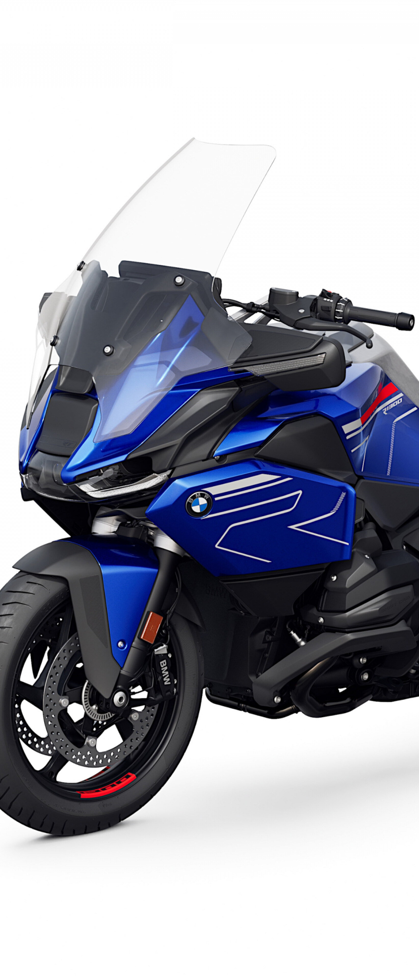 A high-detail 5K studio image of the 2025 BMW R 1300 RT touring motorcycle on a solid white background.
