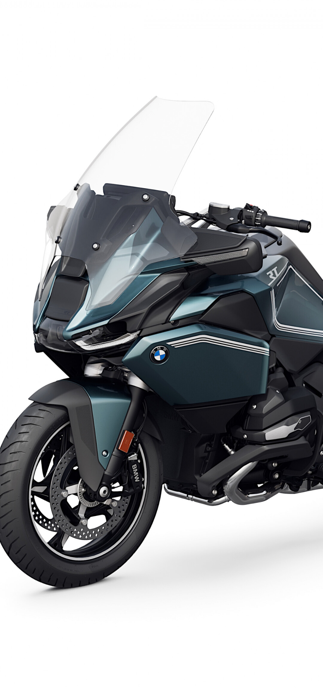 A high-detail studio shot of the 2025 BMW R 1300 RT touring motorcycle isolated on a white background.