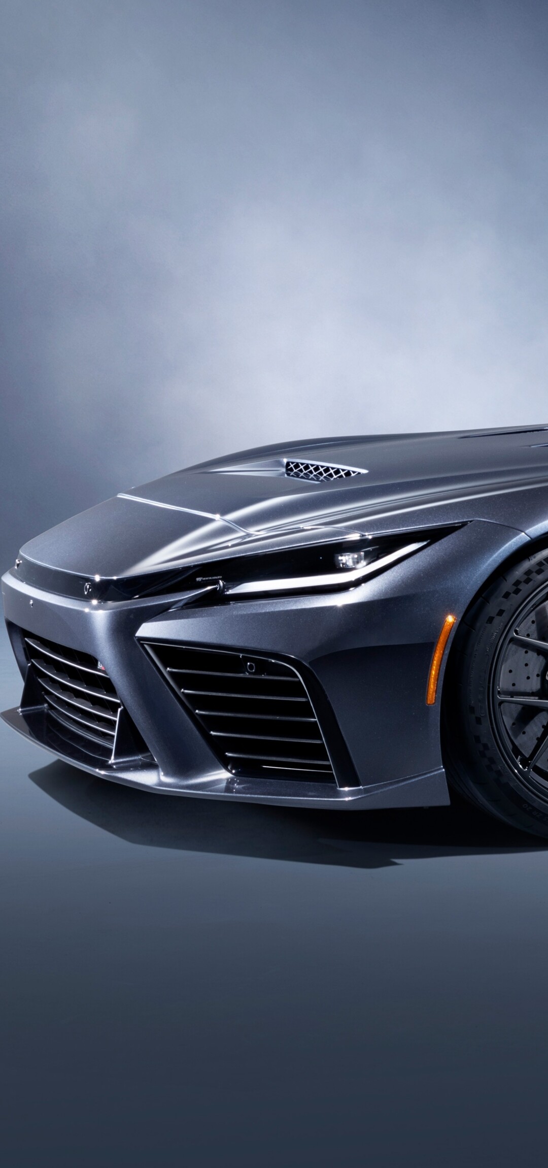 A detailed view of the sleek and aerodynamic 2025 Toyota GR GT Prototype concept car.