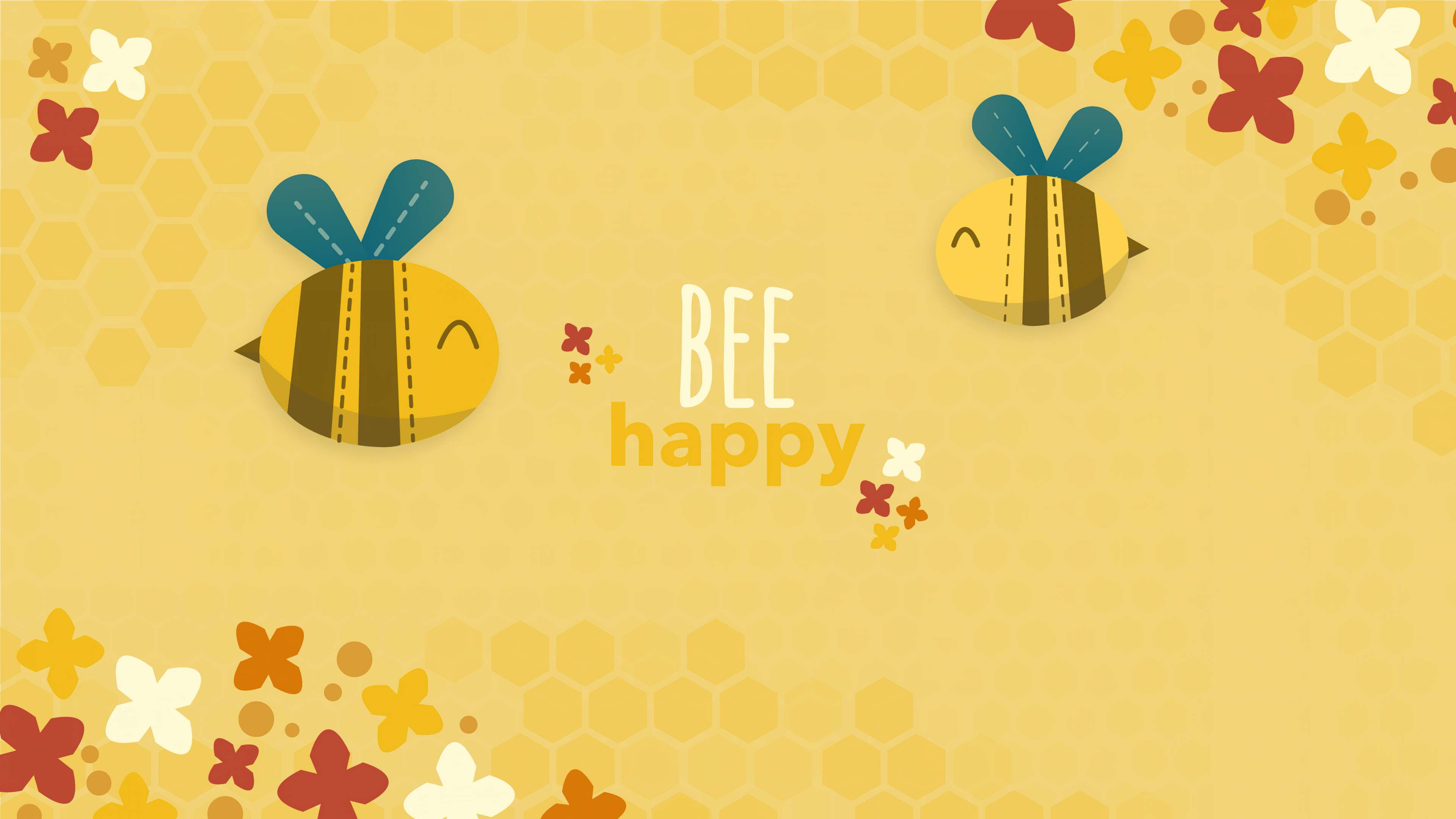 A cute, happy bee character surrounded by a bright yellow aesthetic background, highly detailed illustration.