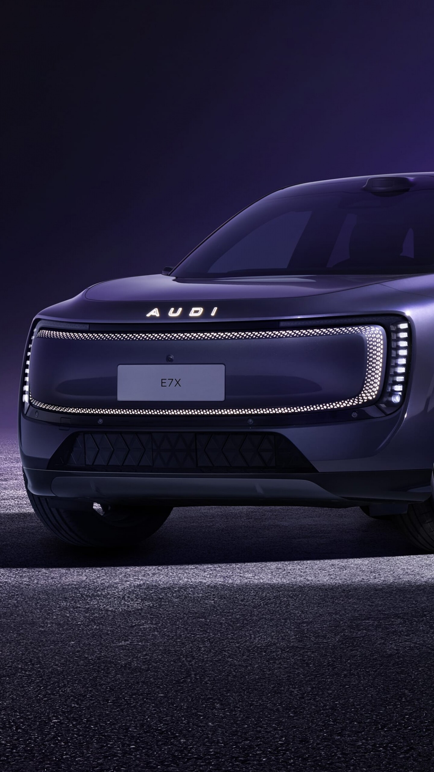 A futuristic purple electric SUV for 2026 with a sleek design and purple aesthetic.