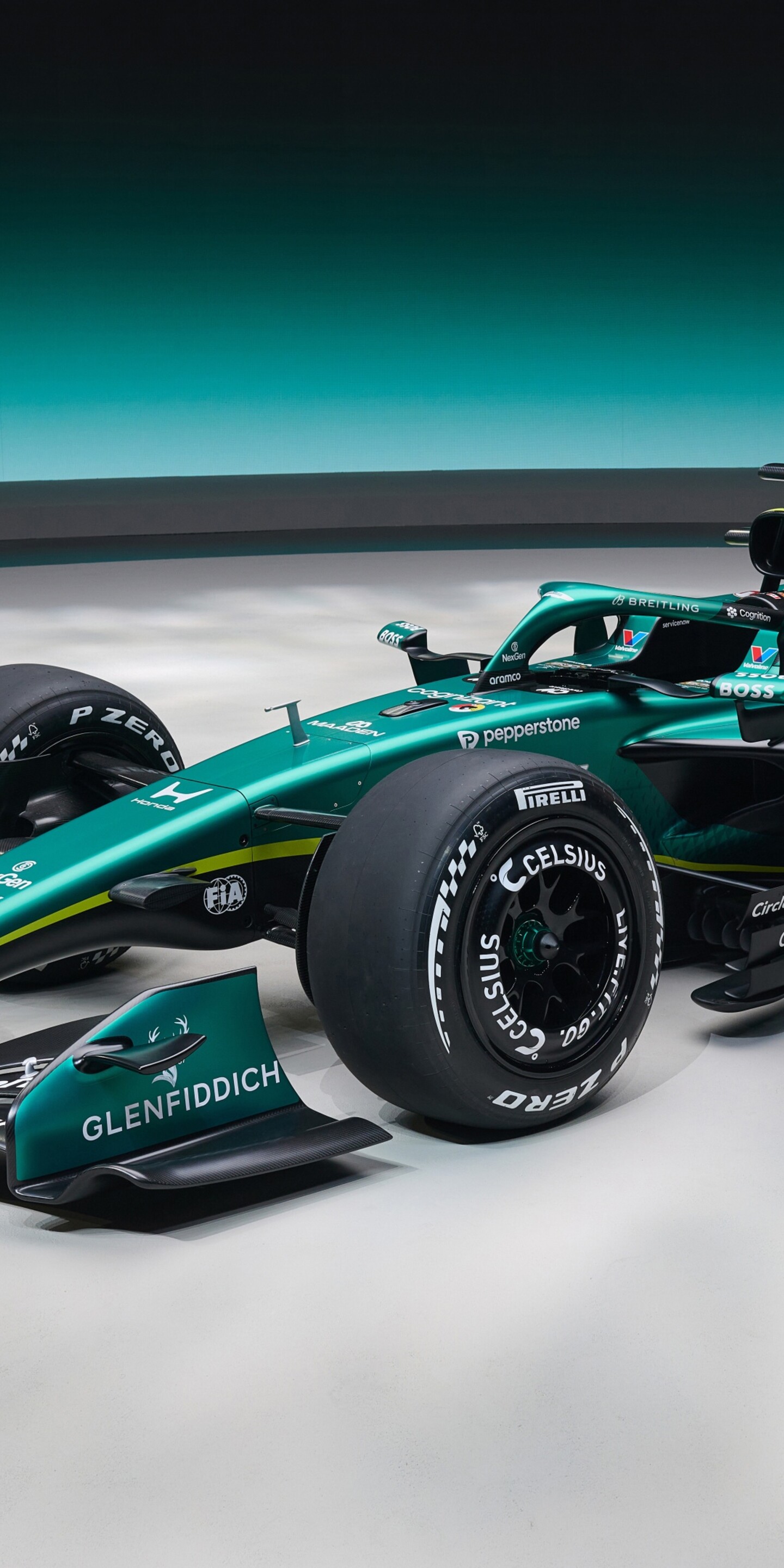 High-detail 8K rendering of futuristic 2026 Formula One racing cars in motion on a professional track.