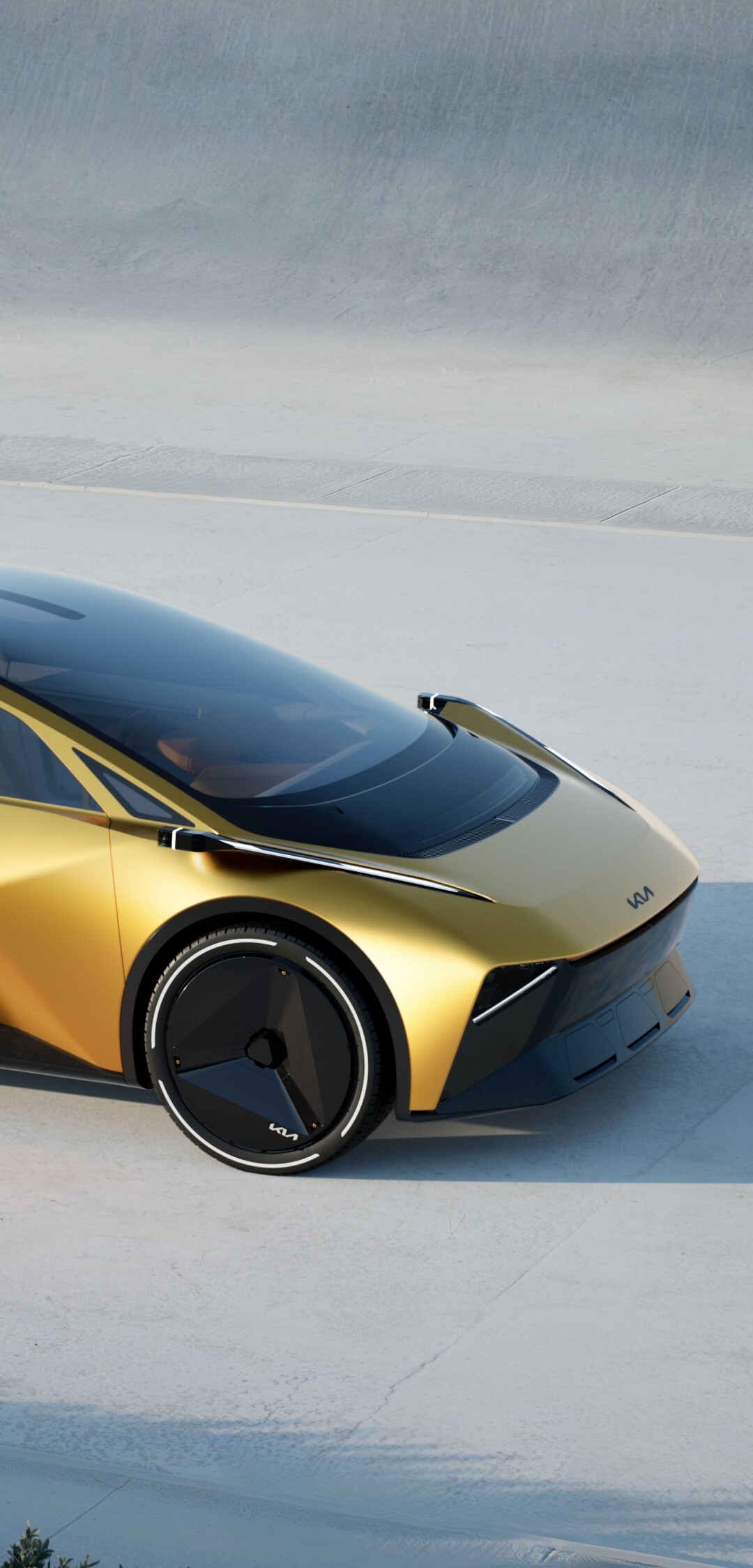 A futuristic Kia Vision Meta Turismo concept car with aerodynamic bodywork and advanced lighting features.