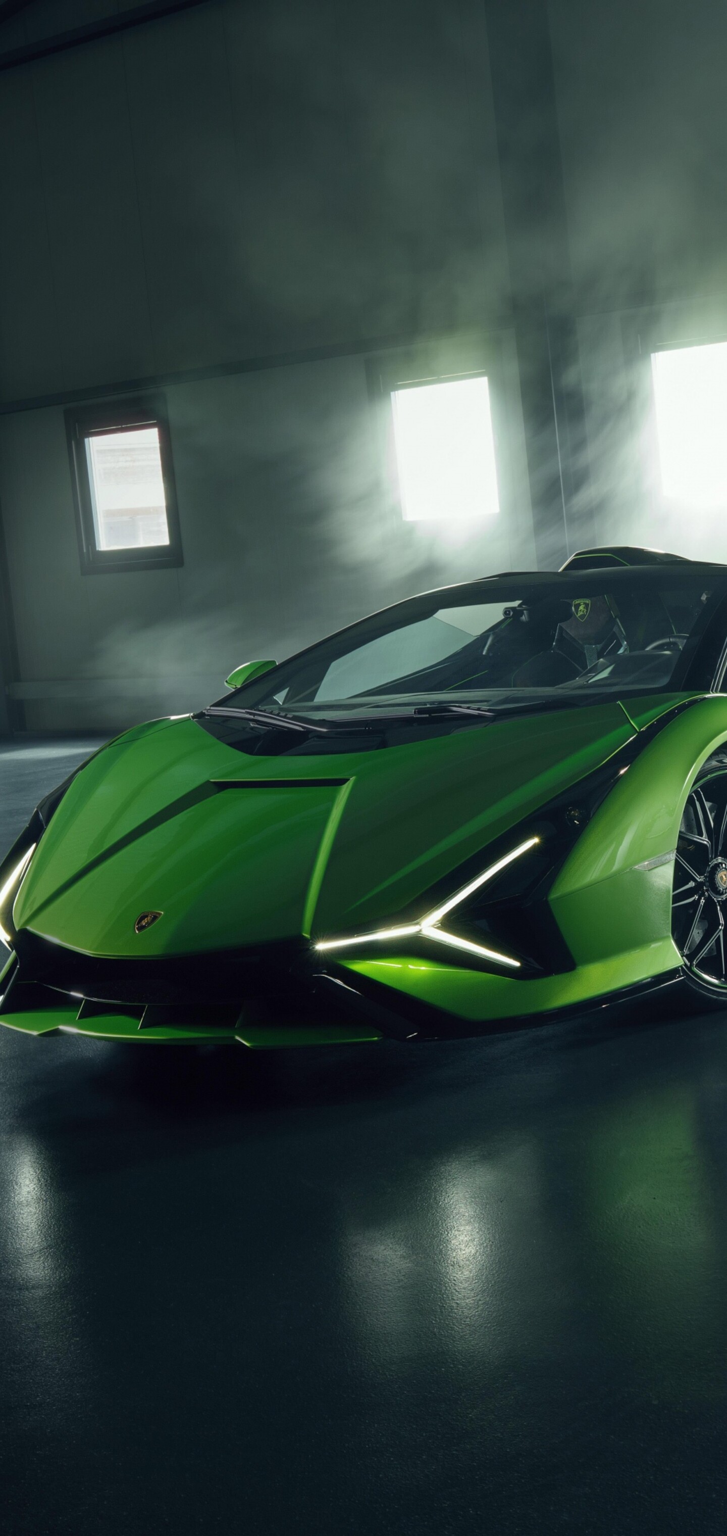 A high-resolution, detailed view of a Lamborghini Sián Roadster hybrid sports car, showcasing its sleek aerodynamic body and luxury design.