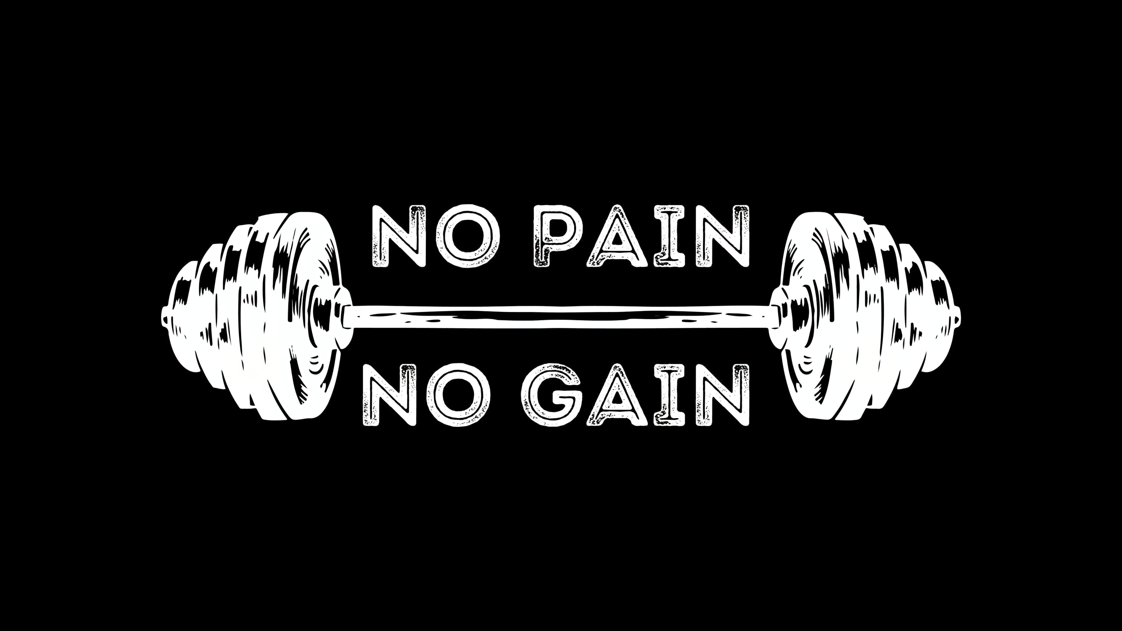 Minimalist typography of the quote 'No pain No gain' on a solid black background for fitness and gym motivation.