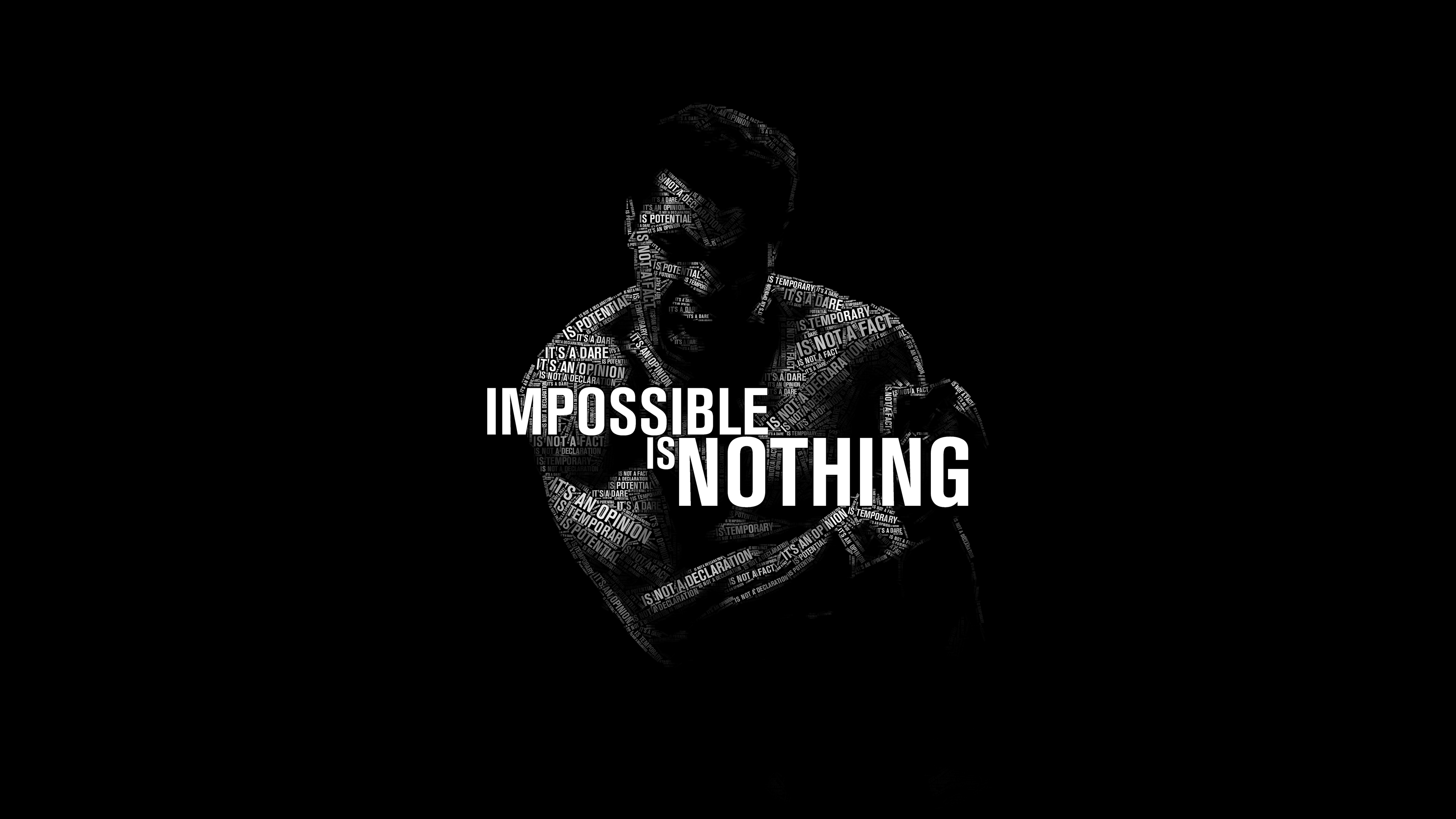 Dramatic portrait of legendary boxer Muhammad Ali featuring the quote 'Nothing is Impossible' on a deep black background.