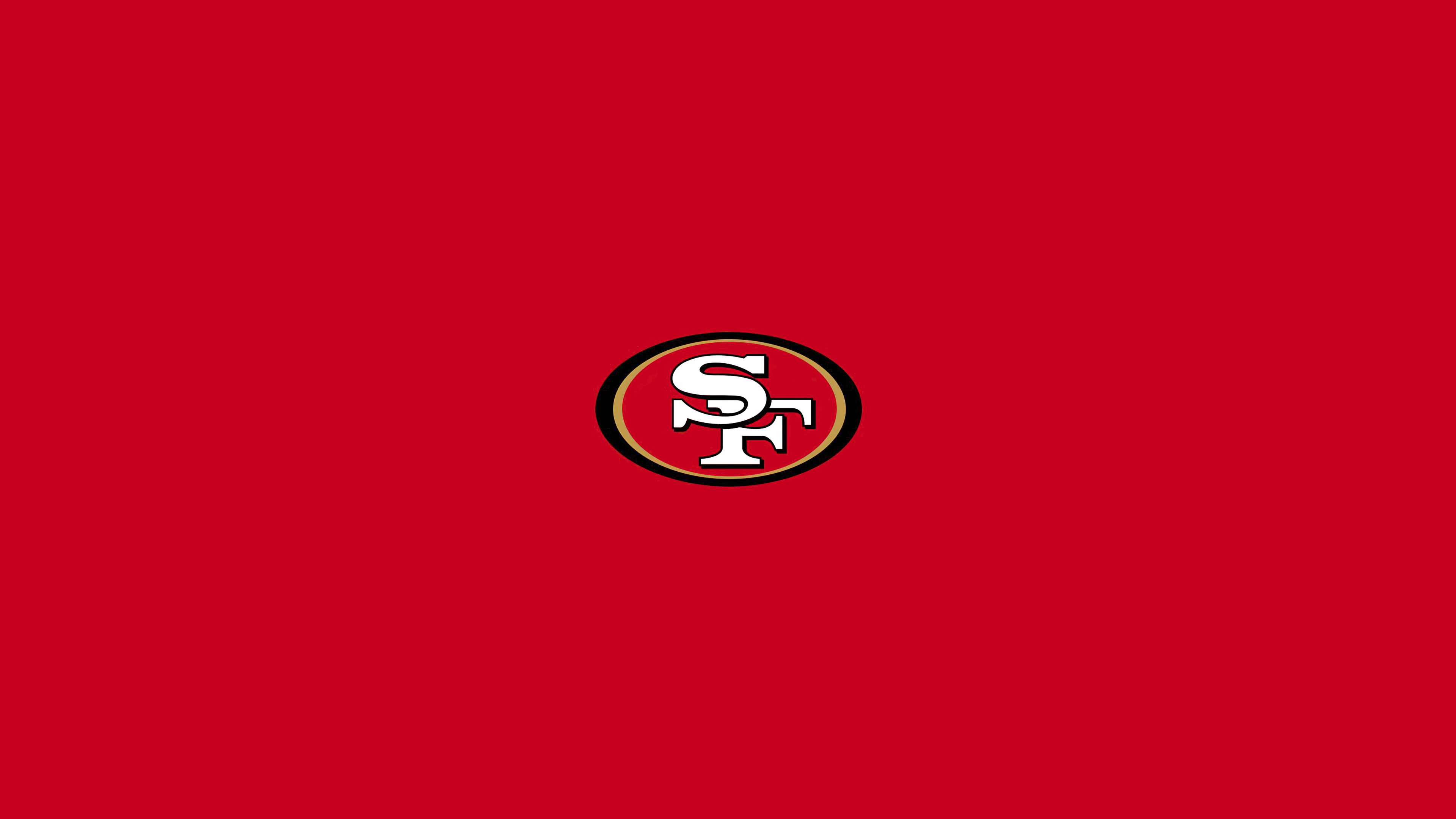 Minimalist San Francisco 49ers football team design on a solid red background.