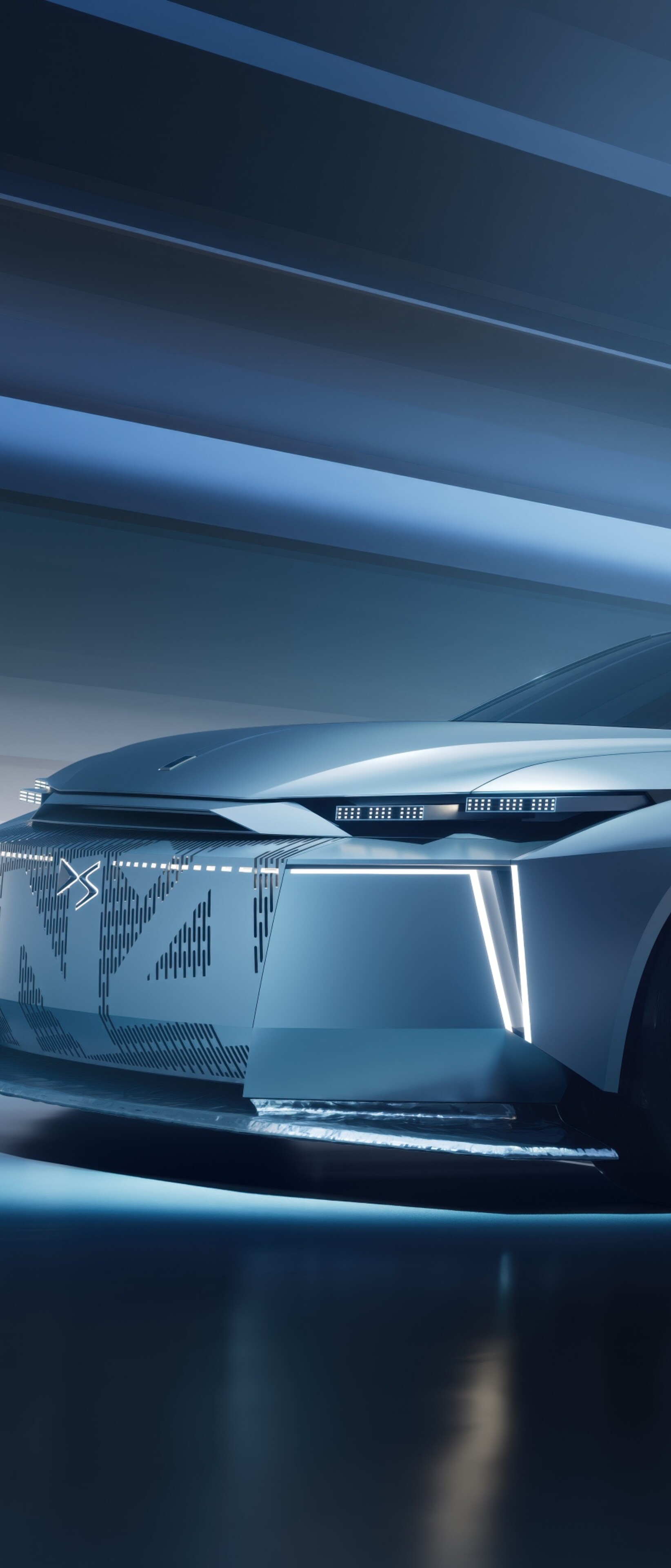 A sleek and futuristic electric concept car with aerodynamic curves and glowing light accents, showcasing advanced automotive design for 2026.